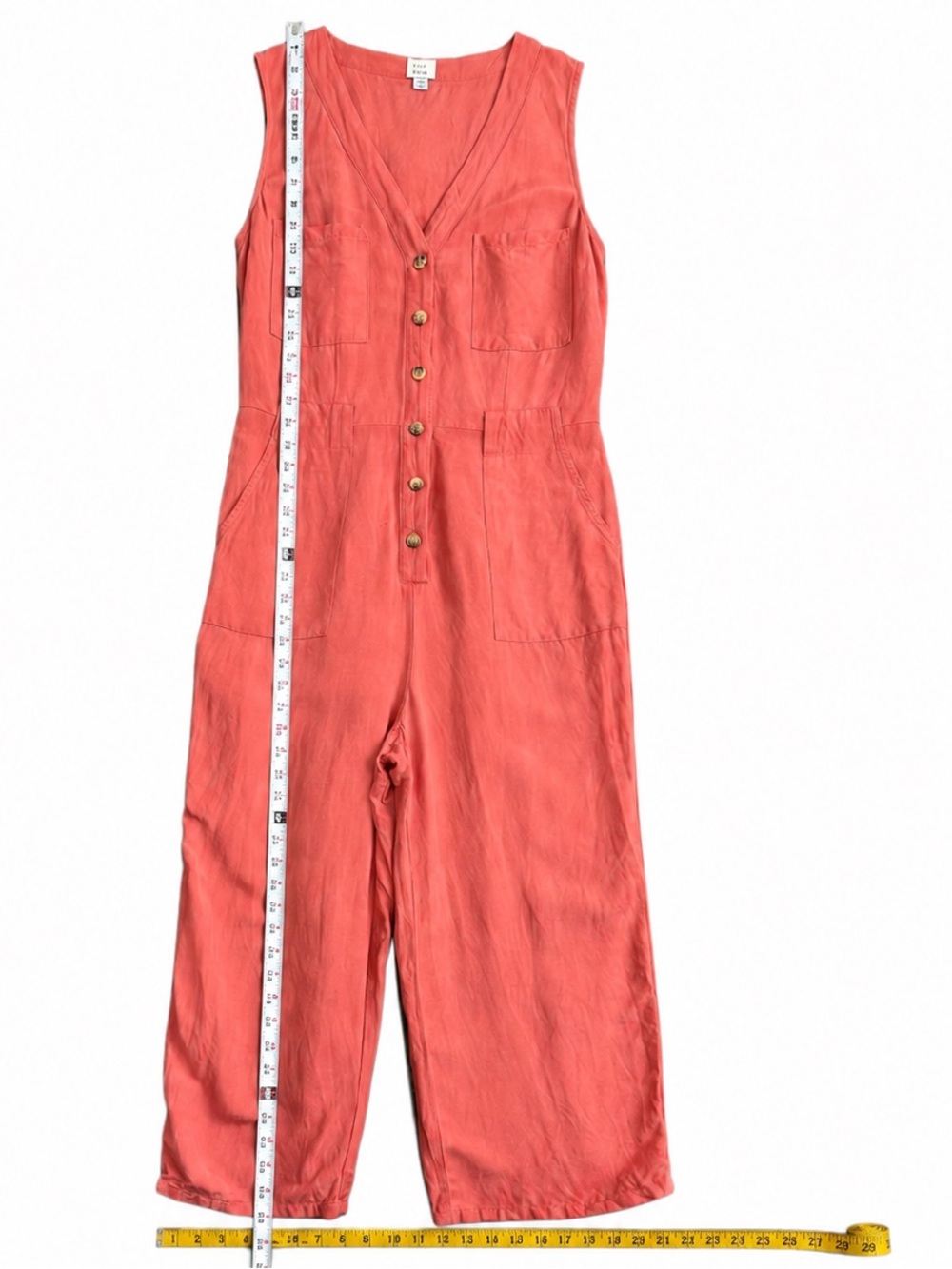 A New Day Coral Linen Blend Jumpsuit Sleeveless V-Neck Button-Front Wide leg - Picture 4 of 7